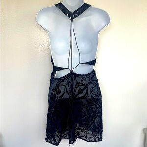 Victoria’s Secret medium lingerie Black Sequin Halter Dress sheer floral sexy